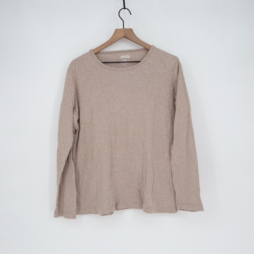 Duluth Trading T-Shirt Mens L Beige Kint Cotton Crew Neck Long Sleeve Pullover - Picture 2 of 6
